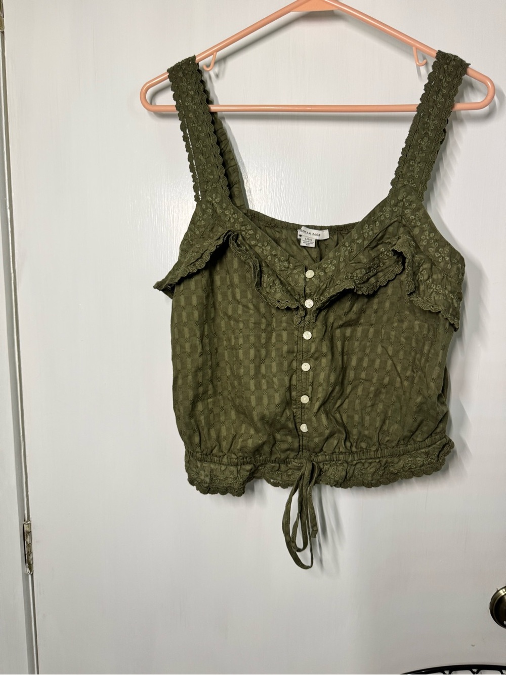 American Eagle Olive Green Eyelet Button-Front Camisole